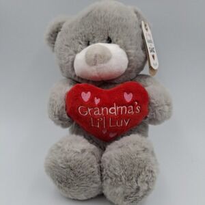 Ganz Teddy‎ Bear Grandma's Li'l Luv Plush Stuffed Animal 9 Inches Gray Heart New